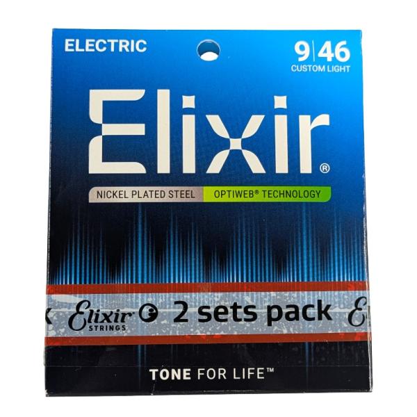Elixir エリクサー エレキギター弦 2セット OPTIWEB Custom Light .009-.046 #19027(定形外郵便、送料別商品)