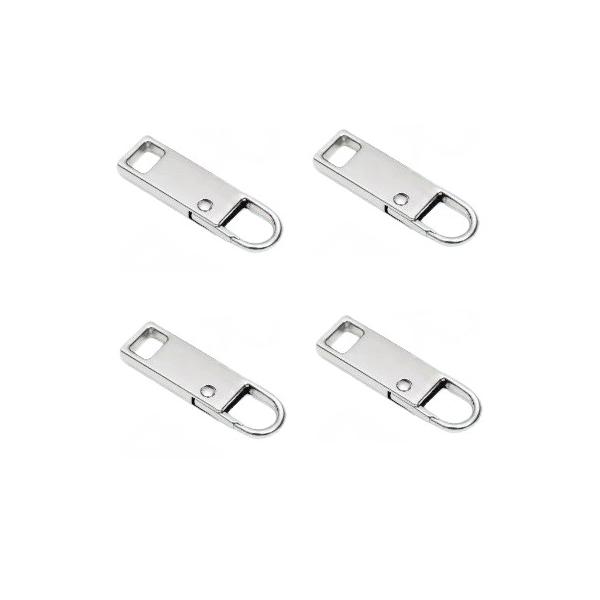 【並行輸入品】ファスナー 取っ手 引き手 4個セット 《シルバー》 金属製 交換用 引手 持ち手 ジッパー チャック カバン 修理(定形外郵便、送料別商品)