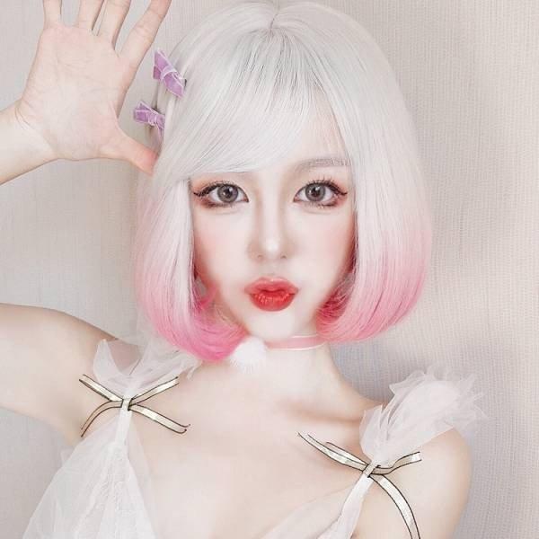 コスプレ ロリータ カツラ フルウィッグ 耐熱ウィッグ ウィッグ ボブ ライト ホワイト ピンクグラデーション ウィッグjf135 Ymart 通販 Yahoo ショッピング
