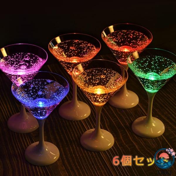 6 個セット LED シャンパングラス コップ ワイン ゴブレット プラスチック 液体感知 シャンパンフルート センサーネオン カラー LED 付き 光る パーティー bar