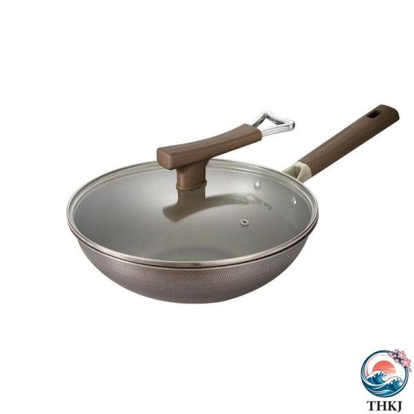 フライパン 高熱効率 チタン鍋 炒め鍋 軽量 深型 32cm 34cm セラミックコーティング 蓋付き 取っ手 IH 対応 ガス火対応 焦げ付きにくい