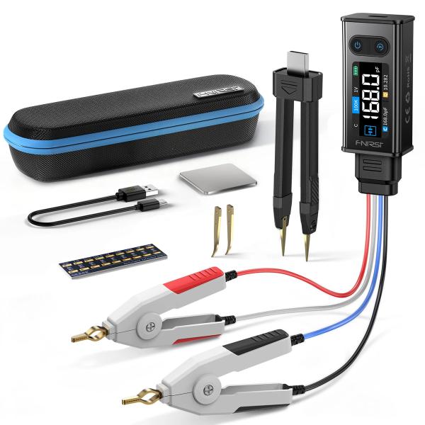 YMS PARTS FNIRSI LCR-ST2 Plus ピンセット式LCRメーター（ピンセット・ケルビンクリップ付属 / 電圧測定対応 / 周波数最大100kHz）【正規代理店】