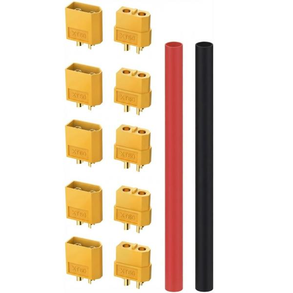 YMS PARTS【オスメス各5個 合計10個入】XT60 コネクター ペア XT60 コネクタープラグ RCカー用 熱収縮チューブ付き　カプラー 配線コネクタ