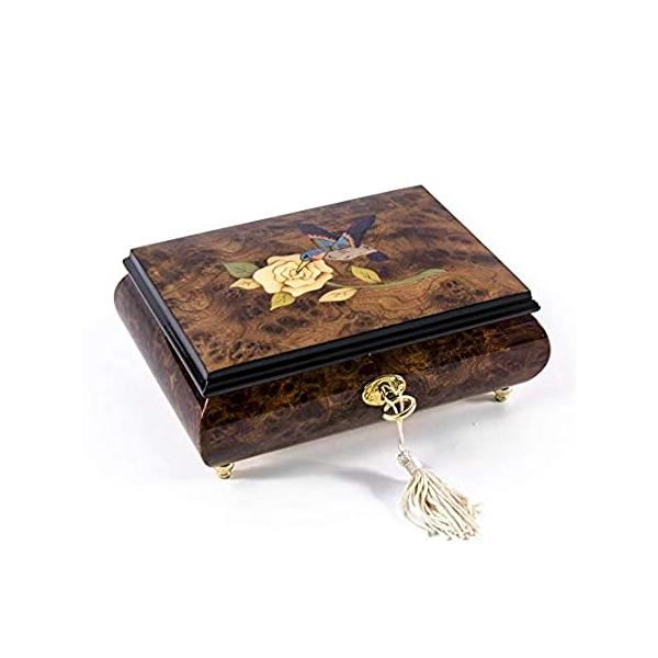 Gorgeous Hummingbird And White Rose Wood Inlay 18 Note Musical Jewelry Box Savoryjapan Com