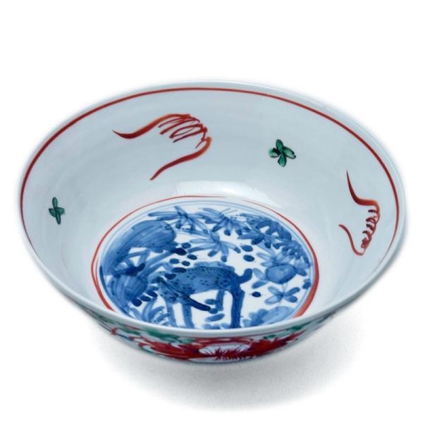九谷焼：呉須赤絵見込鹿文浅鉢・正木春蔵《大鉢・21.3cm》 : 和