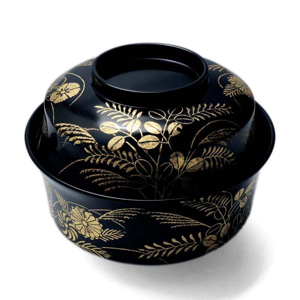 漆器・輪島塗：秋草文箔絵黒石州椀・尚古堂・山本哲《お椀・雑煮椀・汁