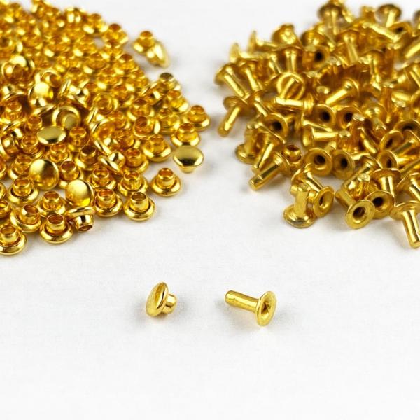 片面カシメ 頭3mm 足4mm 真鍮製 100個セット レザークラフト 金具