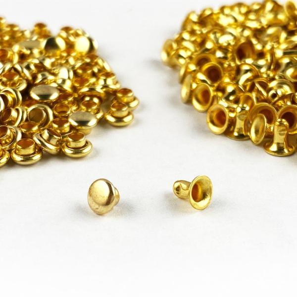 片面カシメ 頭4mm 足4mm 真鍮製 100個セット レザークラフト 金具