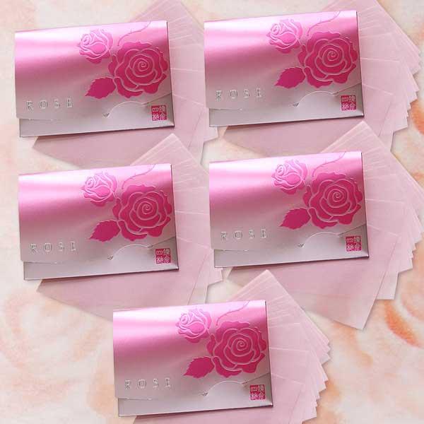 5冊セット【送料無料】香りがついていないバラ色のあぶらとり紙です。90×62mm、かわいい短冊（たんざく）サイズ