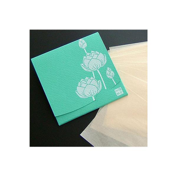 涼し気なグリーンにさわやかなホワイトロータスの花柄【サイズ】90×90ｍｍ　方形サイズ【枚数】　40枚入り100パーセント天然素材（麻にシルク繊維配合）