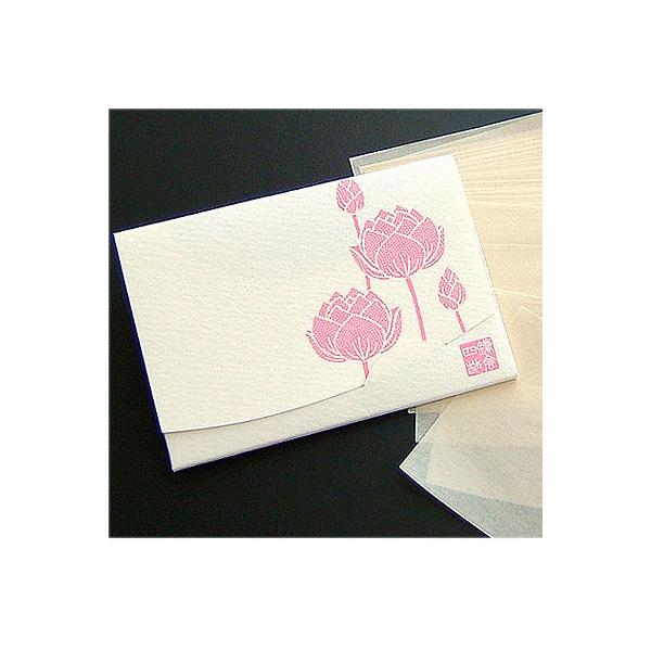 やさしいピンクのハスの花【サイズ】90×62ｍｍ　短冊サイズ【枚数】　40枚入り100パーセント天然素材（麻にシルク繊維配合）