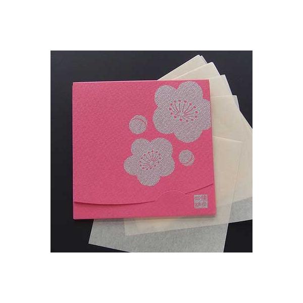 ピンクに銀色の梅の花柄デリケートなお肌にも優しいとても柔らかい肌触りのあぶらとり紙【サイズ】90×90ｍｍ　方形サイズ【枚数】　40枚入り100パーセント天然素材（麻にシルク繊維配合）