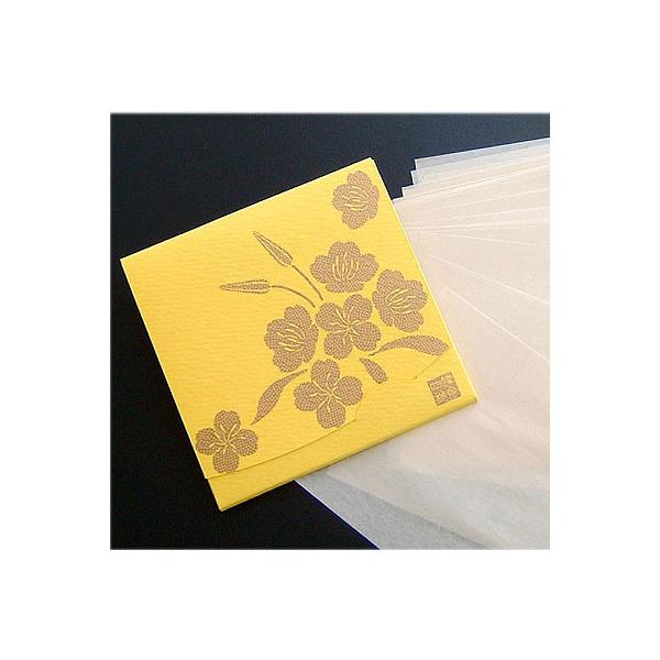 黄色に金色の月見草の花柄100％天然素材でできた最高級のあぶらとり紙【サイズ】90×90ｍｍ　方形サイズ【枚数】　40枚入り