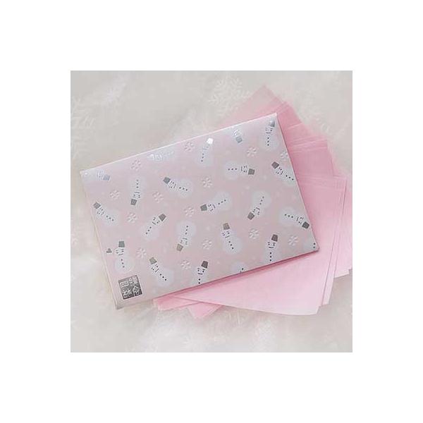 パステルピンクの地に、かわいい雪だるま柄。バケツや目鼻の部分はシルバー型押しで、光を反射してソフトにキラキラ輝きます。「絹すきローズ」２０枚入り