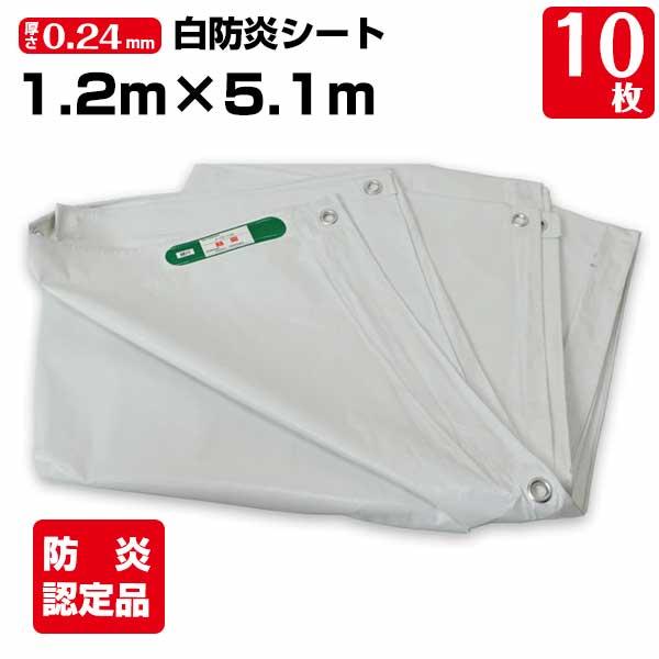 白防炎シート 1.2m×5.1m 厚み約0.24mm 10枚 300P 養生 消防庁認定商品 