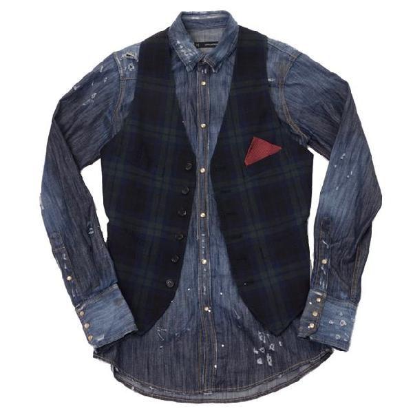 ディースクエアード Dsquared2 チェックベスト デニムシャツs74-fz0003-stn287-0001 #44 #46 【正規取扱店】