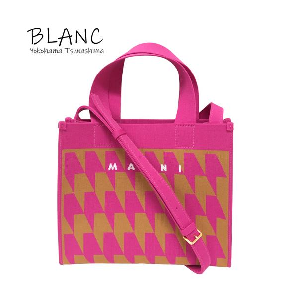 マルニ ショッピング 2WAY バッグ トート ポリエステル ピンク ブラウン 千鳥格子 SHMP0083 ショルダー 横浜BLANC MARNI（マルニ） ショッピング 2WAY バッグ トート ポリエステル