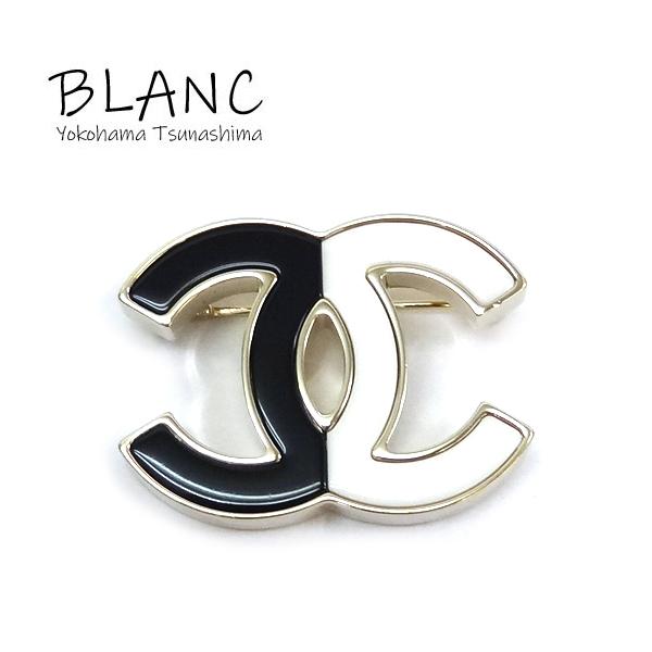 【美品】シャネル CHANEL ブローチ ココマーク ホワイト ゴールド CHANEL シャネル ココマーク ブローチ バイカラー メタル