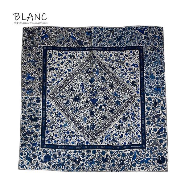 エルメス カレジェアン 140 シルクの庭 Jardins de soie カシミヤ シルク ブルー 青 大判ストール ショール マフラー HERMES 横浜BLANC yokohama-blanc_f03-6394
