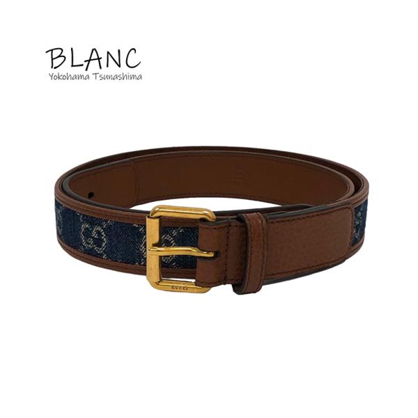 GUCCI グッチ GGデニム ベルト レザー ブルー ブラウン 90cm