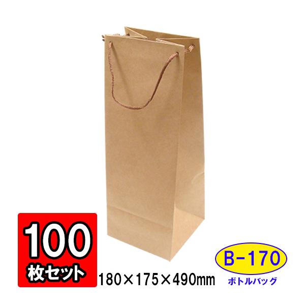 ワイン袋 ワイン用紙袋 手提げ紙袋 縦長 細長い ワインバッグ おしゃれ 業務用 持ち運び用 ギフト (代引不可) ボトルバッグ クラフト (B-170) 100枚セット