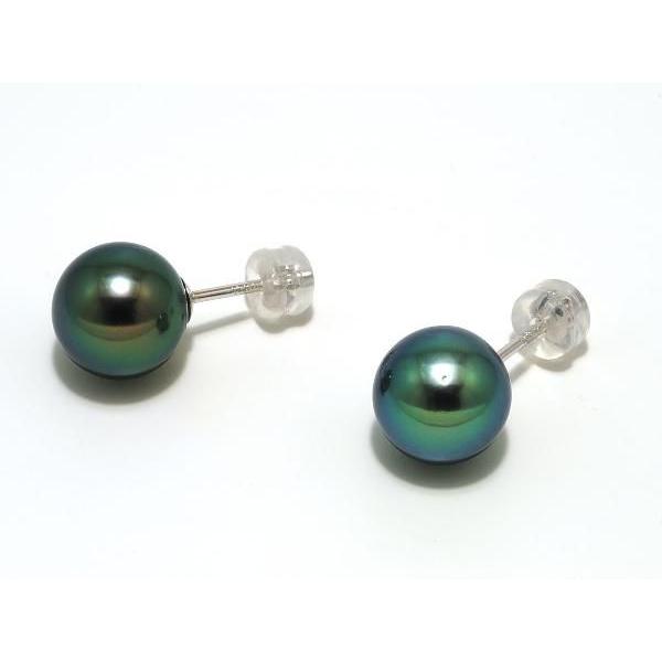 黒蝶真珠(黒真珠)ピアス9.5mm ピーコックグリーン : 真珠専門 黒蝶真珠(黒真珠)ピアス9.5mm ピーコックグリーン : 真珠専門