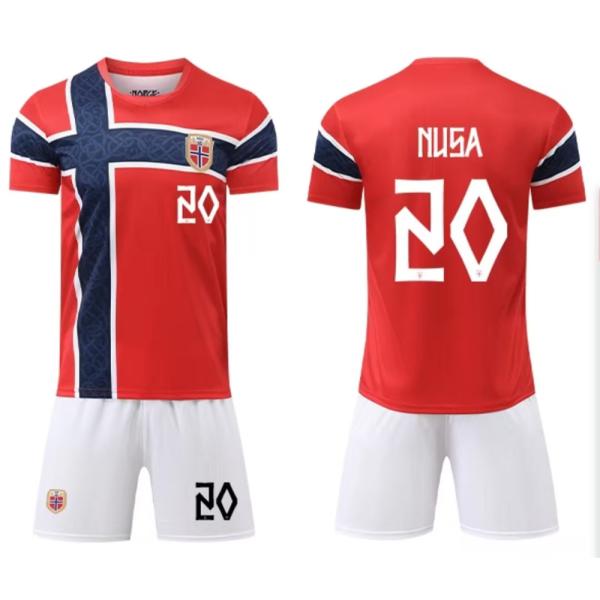 B338 サッカーユニフォーム ノルウェー代表 2026/2030年シーズン  ホーム ＃20 大人用、子供用 半袖ノーブランド品のレプリカユニフォーム
