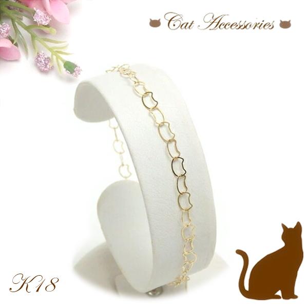 ブレスレット K18 18金 猫ちゃん チェーン ねこ K18YG イエロー