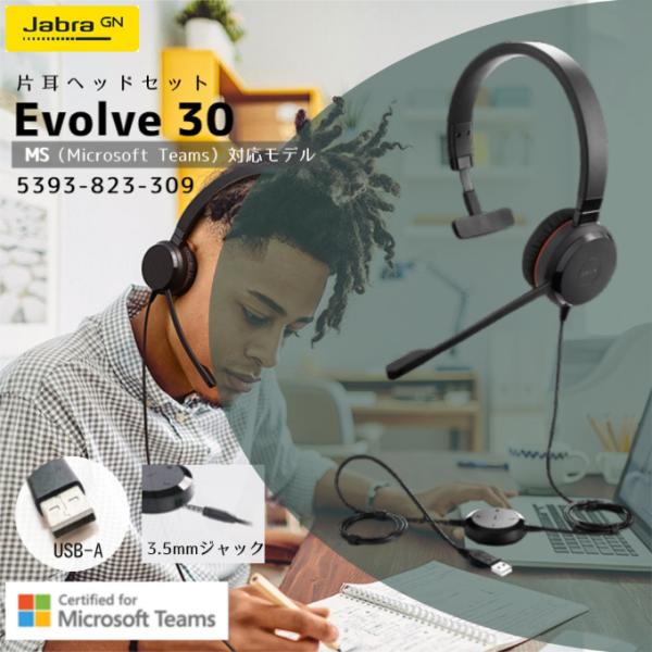 他サイト： Jabra Evolve30 MS ヘッドセット USB-A 5393-823-309 3.5mmジャック Microsoft Teams対応 ノイズキャンセリング 片耳ヘッドセットの商品画像