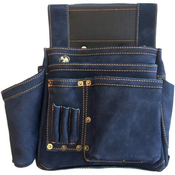 ふくろ倶楽部 朱雀 ヌバック四型 INDIGO SZN-834NV 墨つぼホルダー付 釘袋 腰袋 ヌバック牛革 インディゴ 国産