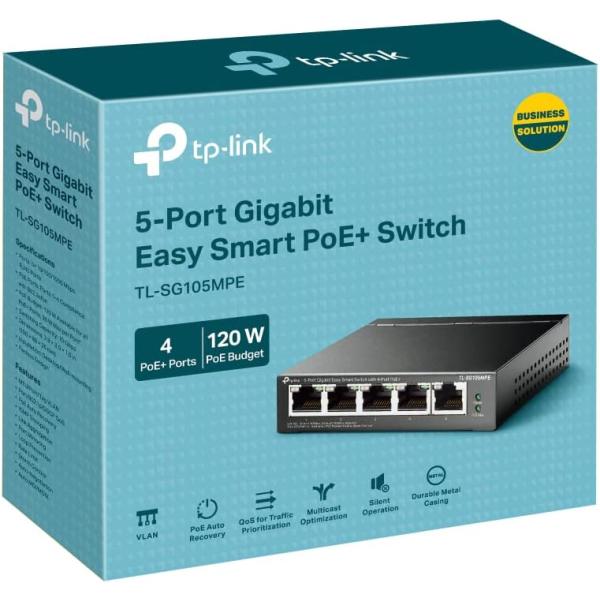 TP-Link TL-SG105MPE 5ポート ギガビット Easy Smart PoE+スイッチ 4ポートPoE対応 120W VLAN QoS 金属筐体