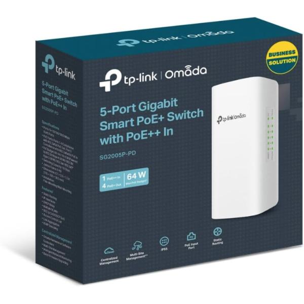 TP-Link SG2005P-PD Omada 5ポート ギガビット Smart PoEスイッチ PoE受電対応 PoE+給電 最大64W 200m延長 壁掛け・ポールマウント対応 屋外対応