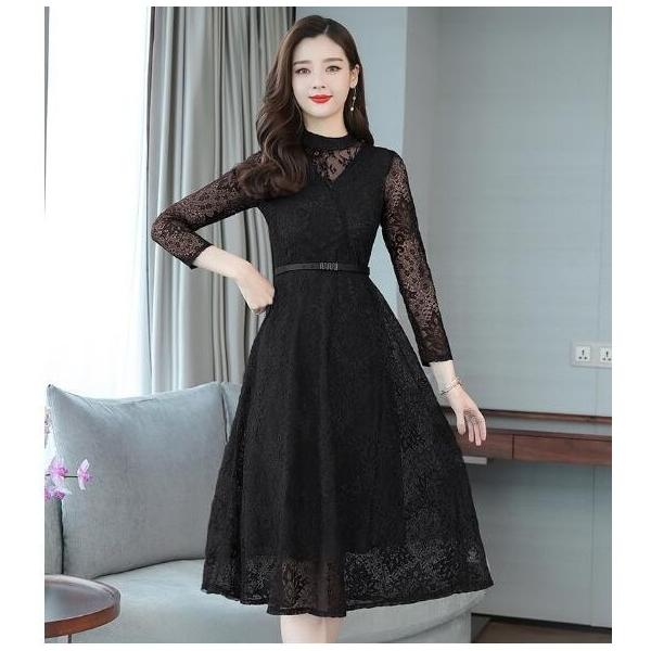 レースワンピース フォーマル 結婚式 ドレス 二次会 秋 全国どこでも送料無料 きれいめ レディース Aライン ワンピース 長袖