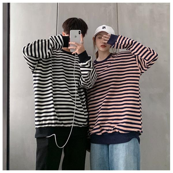 Tシャツ メンズ 長袖 ボーダー柄 Tシャツ シンプル クルーネック 丸首 ゆったり カップル おしゃれ トップス
