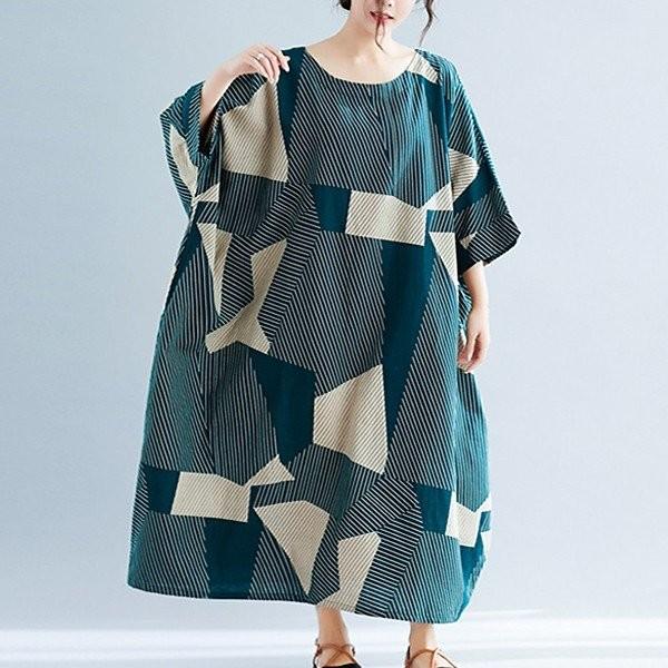 マキシワンピース ワンピース レディース オシャレ 夏 綿麻 幾何学模様 リゾート 通販 激安 マキシ丈 40代 ゆったり 着心地いい 切り替え