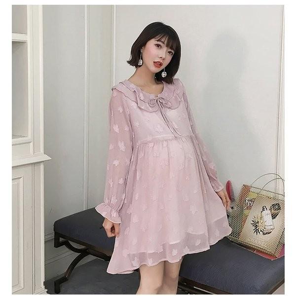 セール品 マタニティウエア ミニ丈ワンピース 長袖 マタニティワンピース 大きいサイズ 妊婦服 フレア 無地 産前産後対応 レディース ゆったり 着痩せ 春夏