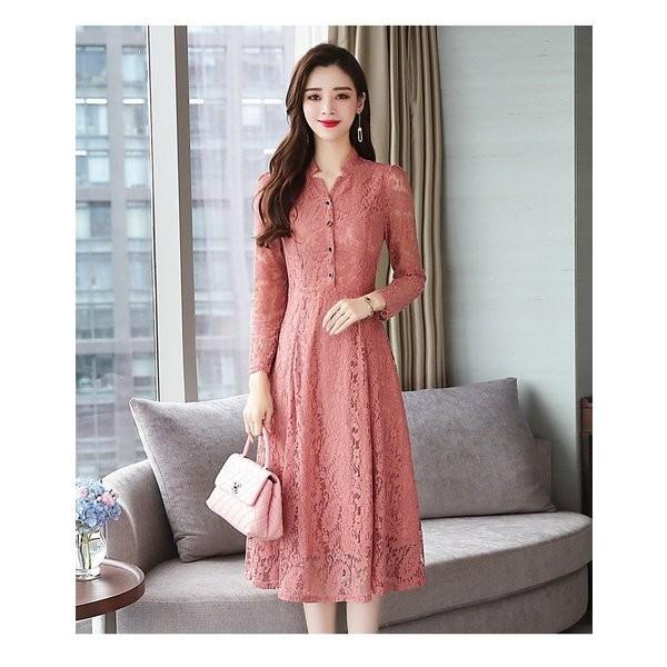 総レースワンピース ミモレワンピース ワンピース レディース 長袖 ミモレ丈 レース 着痩せ 裏起毛 秋 冬 大きいサイズ 結婚式 上品 通勤 40代 30代 おしゃれ いつでも送料無料