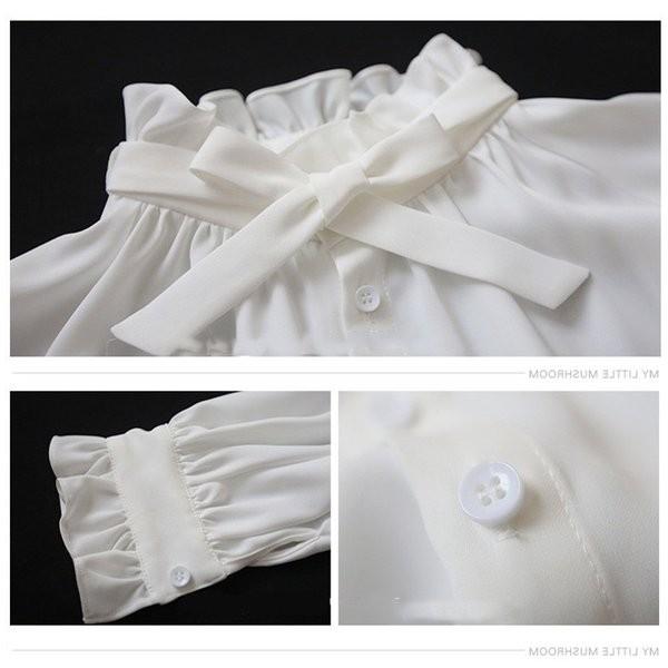 シャツ レディース 市場 ブラウス フリル トップス 白シャツ フリルネック 長袖 大人 カジュアル 可愛い おしゃれ 通勤 春 Ol