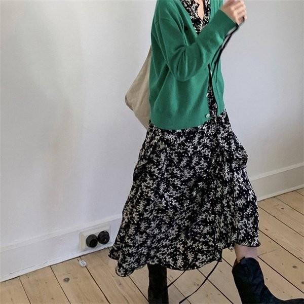 ロングワンピース レディース ワンピース きれいめ シフォンワンピース 長袖 花柄 秋から冬春まで 上品 大人 大きいサイズ スリット 体型カバー ギフト プレゼント ご褒美 秋ワンピース