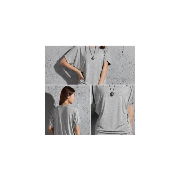 買い物 Tシャツ レディース 半袖 無地 ドルマンスリーブ ゆったり 丸首 おしゃれ 大きいサイズ トップス スポーツ クルーネック Tシャツ