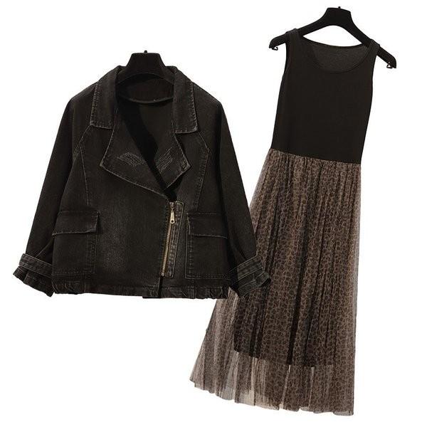 秋服 レディース ロングワンピース Gジャン 大きいサイズ 韓国風 カジュアル 人気ブランド 30代 セットアップ デニムジャケット ノースリーブ チュールワンピース 代