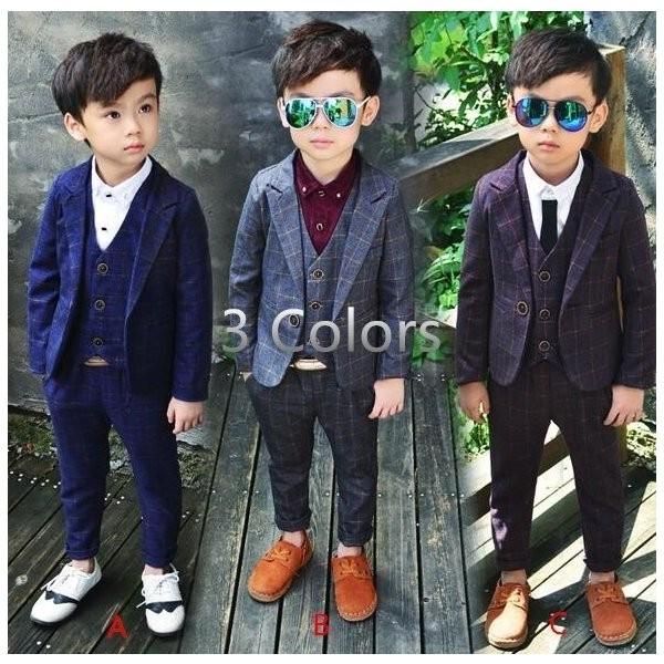 子供服 フォーマルスーツ 3点セットセットアップ チェック柄 ジャケット 長袖 春秋冬 韓国ファッション 七五三 結婚式 卒業式 男の子 春の新作続々 卒園式 入学式