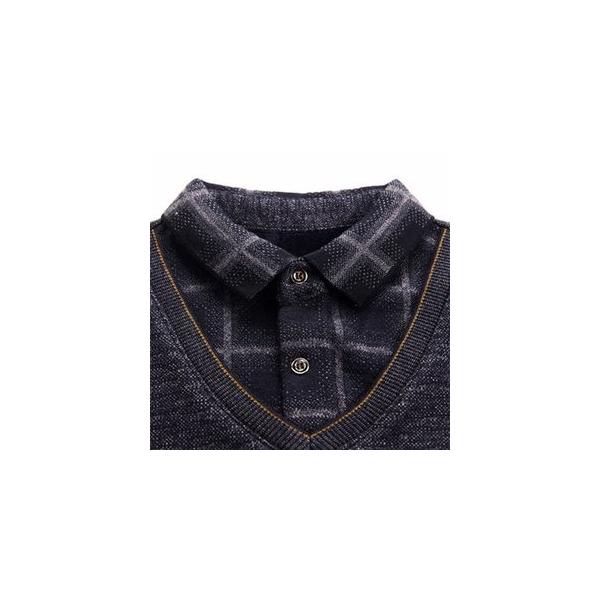 ニットセーター メンズ 丸首 人気ショップが最安値挑戦 長袖 プルオーバー 偽2点 かっこいい おしゃれ 秋冬 中年 ビジネスカジュアル 厚手 トップス インナー