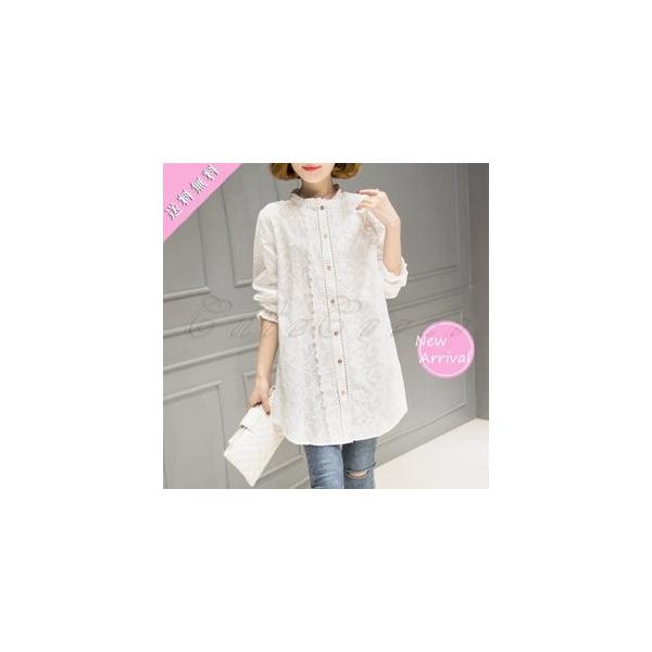 シャツブラウス ロング丈シャツ レディース 長袖 レース チュニック 可愛い 白シャツ カジュアル きれいめ 春夏秋 トップス おしゃれ
