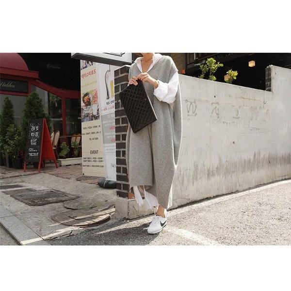 ニットワンピース ロング丈 爆買い送料無料 ジレベスト 秋 冬 ノースリーブ 無地 体型カバー ゆったり 大人 洗えるニット 40代 シンプル 30代 Ol 上品 通勤