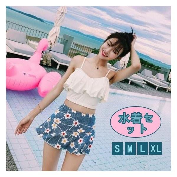 水着セット レディース 本店 体型カバー タンキニ ビキニ フレアトップス スカート おしゃれ 2way 花柄 秋新作 2点セットリル