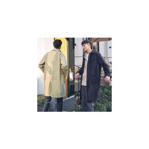 ステンカラーコート メンズ トレンチコート ロング丈 九分袖 ゆったり 薄手 かっこいい オフィス アウター おしゃれ 当店限定販売 ビジネス カジュアル 春秋