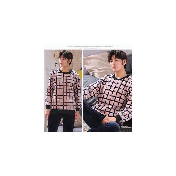 有名な パジャマ メンズ パイル 長袖 チェック柄 ルームウェア 上下セット フリース 寝間着 セットアップ 冬用 部屋着 防寒 もこもこ おしゃれ