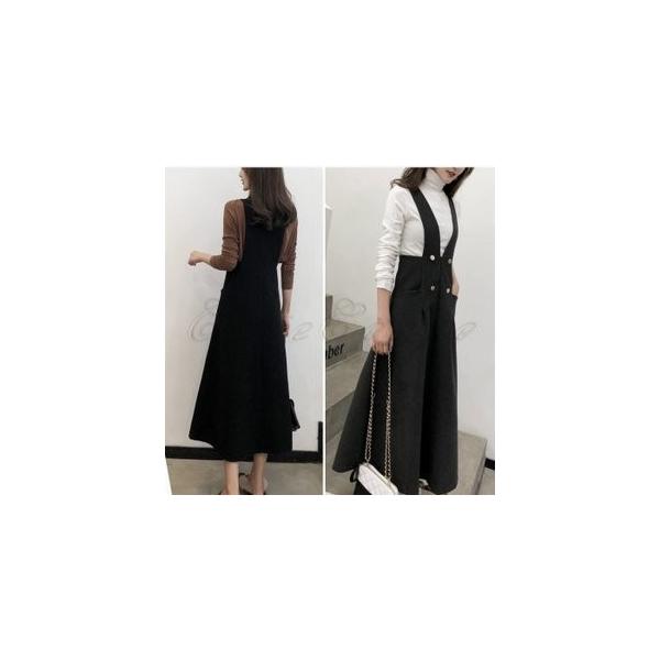 ワンピース サスペンダースカート レディース 買取 ロング丈 ミモレ丈 膝下 ノースリーブ おしゃれ 春秋冬 細身 重ね着 無地 きれいめ