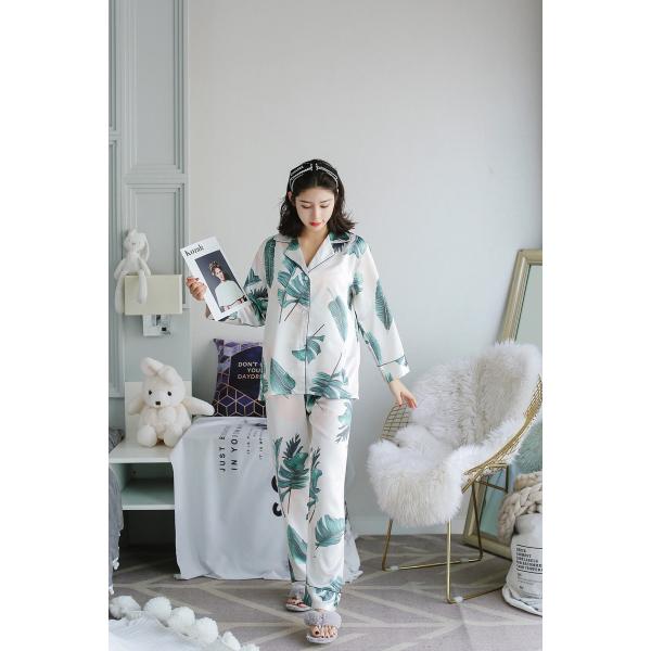 シルクパジャマ レディース 前開き セットアップ 長袖 部屋着 ルームウェア おしゃれ 毎日続々入荷 ネグリジェ 寝巻き プリント 薄手 春夏秋